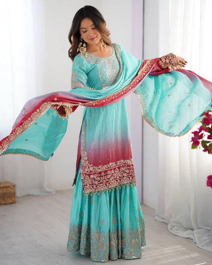 Eid Special With Coding Dori With Sequence Work And Chinnon Silk Rivet Moti Work Suit