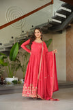Red Color Embroidery Zari Work Gown