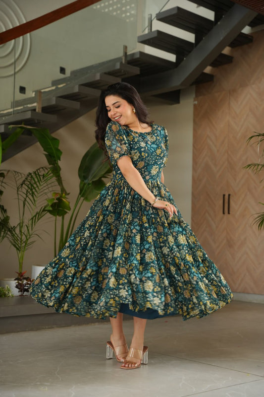 SUMMER SPECIAL ONE PIECE PRINTED GOWN WITH 12 MTR HUGE FLAIR