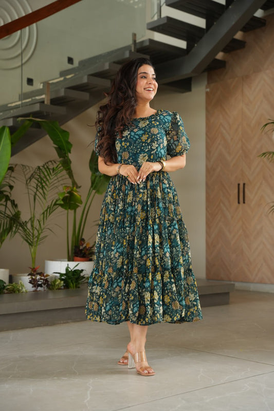 SUMMER SPECIAL ONE PIECE PRINTED GOWN WITH 12 MTR HUGE FLAIR