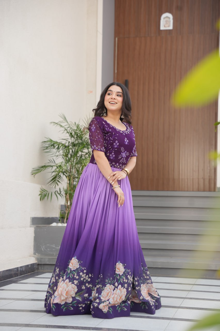 DRESS BAZZAR FAUX BLOOMING BEADS EMBROIDERED GOWN