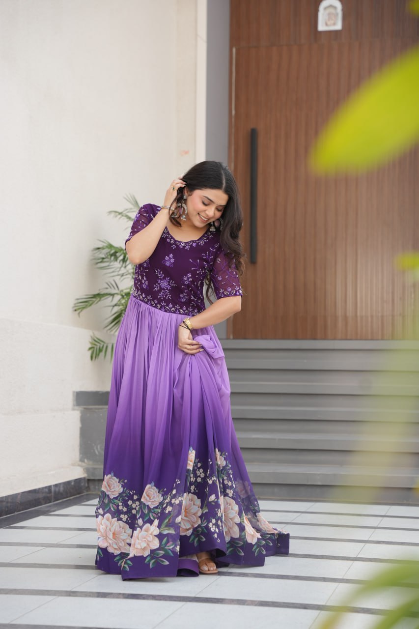 DRESS BAZZAR FAUX BLOOMING BEADS EMBROIDERED GOWN