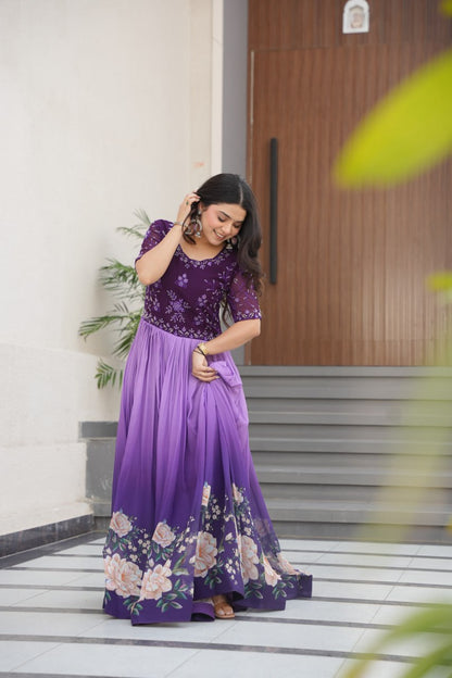 DRESS BAZZAR FAUX BLOOMING BEADS EMBROIDERED GOWN