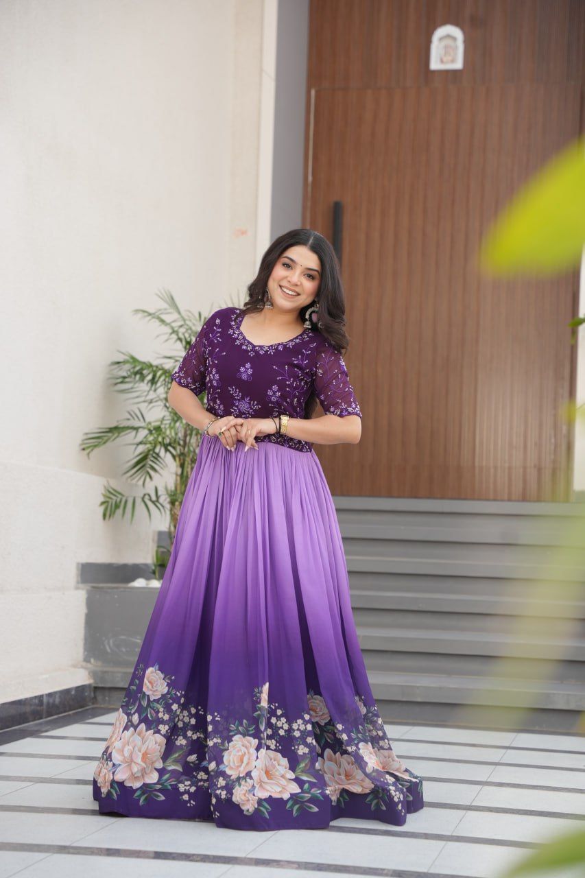 DRESS BAZZAR FAUX BLOOMING BEADS EMBROIDERED GOWN