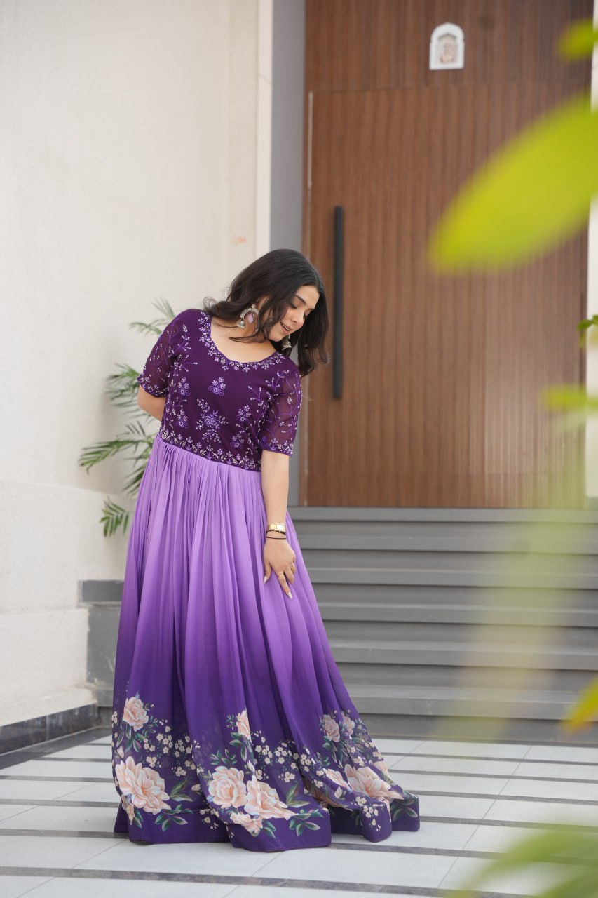 DRESS BAZZAR FAUX BLOOMING BEADS EMBROIDERED GOWN