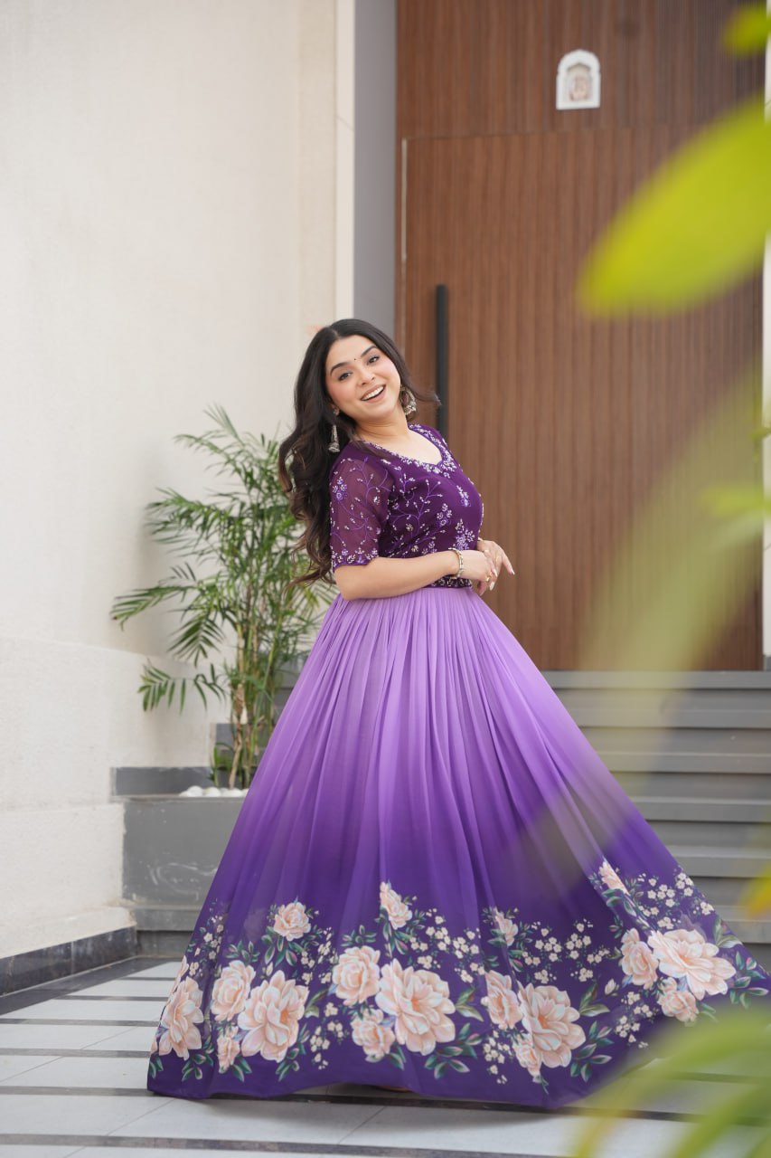 DRESS BAZZAR FAUX BLOOMING BEADS EMBROIDERED GOWN