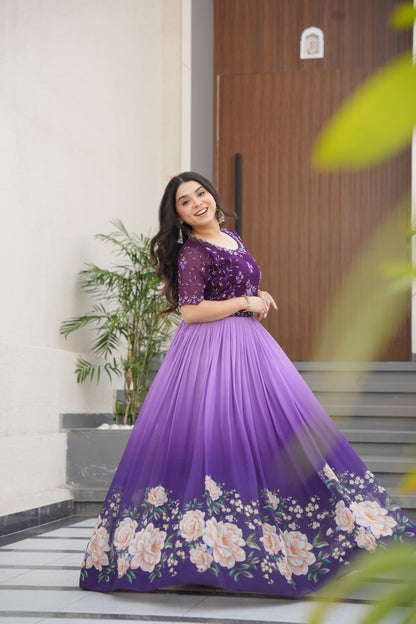 DRESS BAZZAR FAUX BLOOMING BEADS EMBROIDERED GOWN
