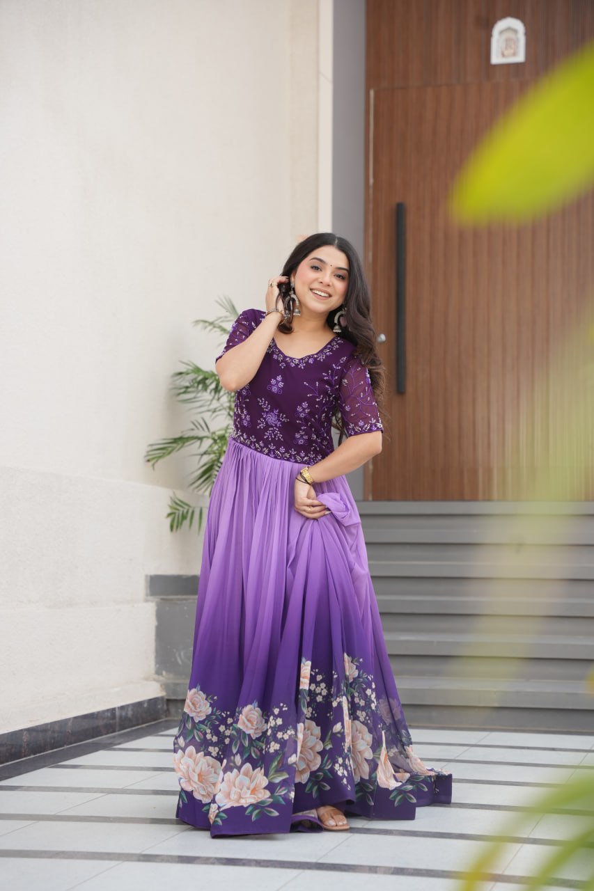 DRESS BAZZAR FAUX BLOOMING BEADS EMBROIDERED GOWN