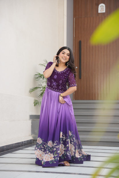 DRESS BAZZAR FAUX BLOOMING BEADS EMBROIDERED GOWN