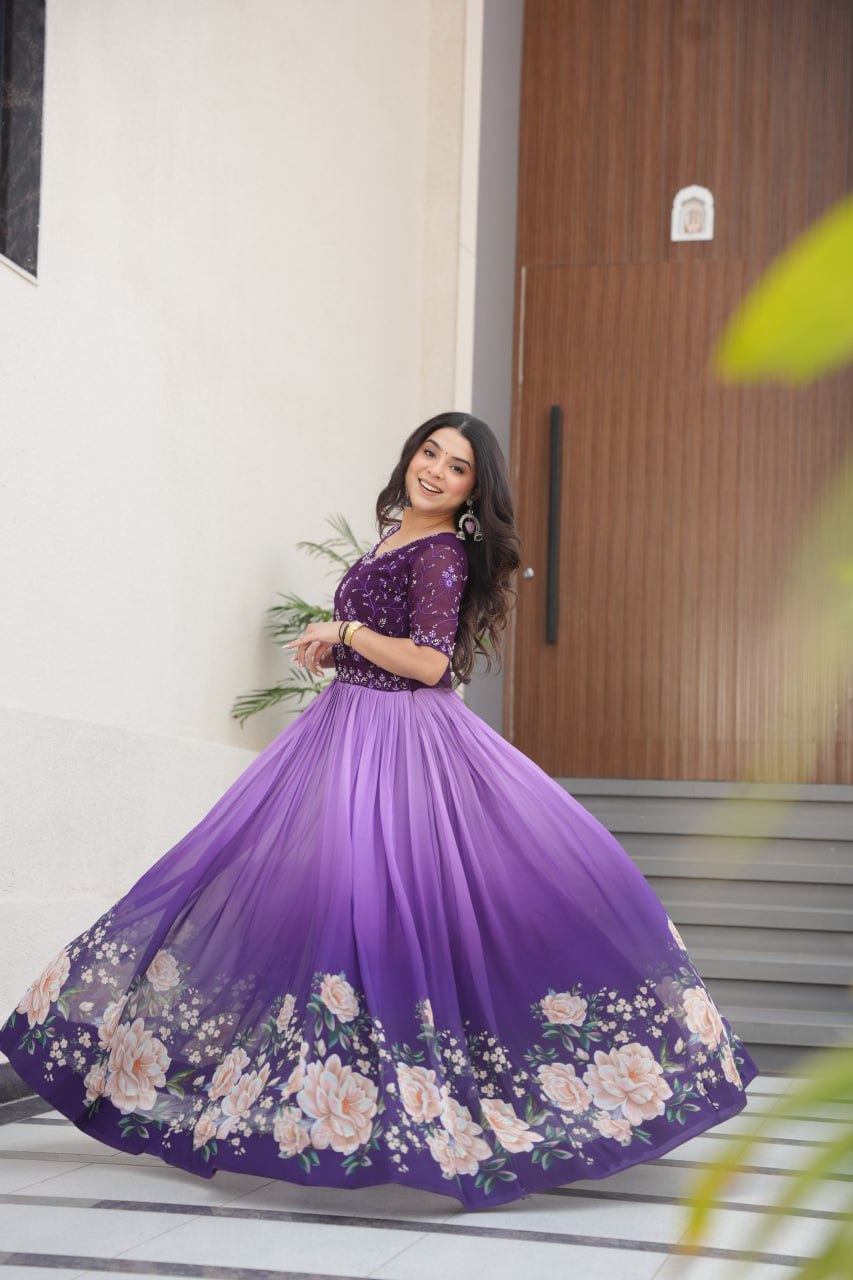 DRESS BAZZAR FAUX BLOOMING BEADS EMBROIDERED GOWN