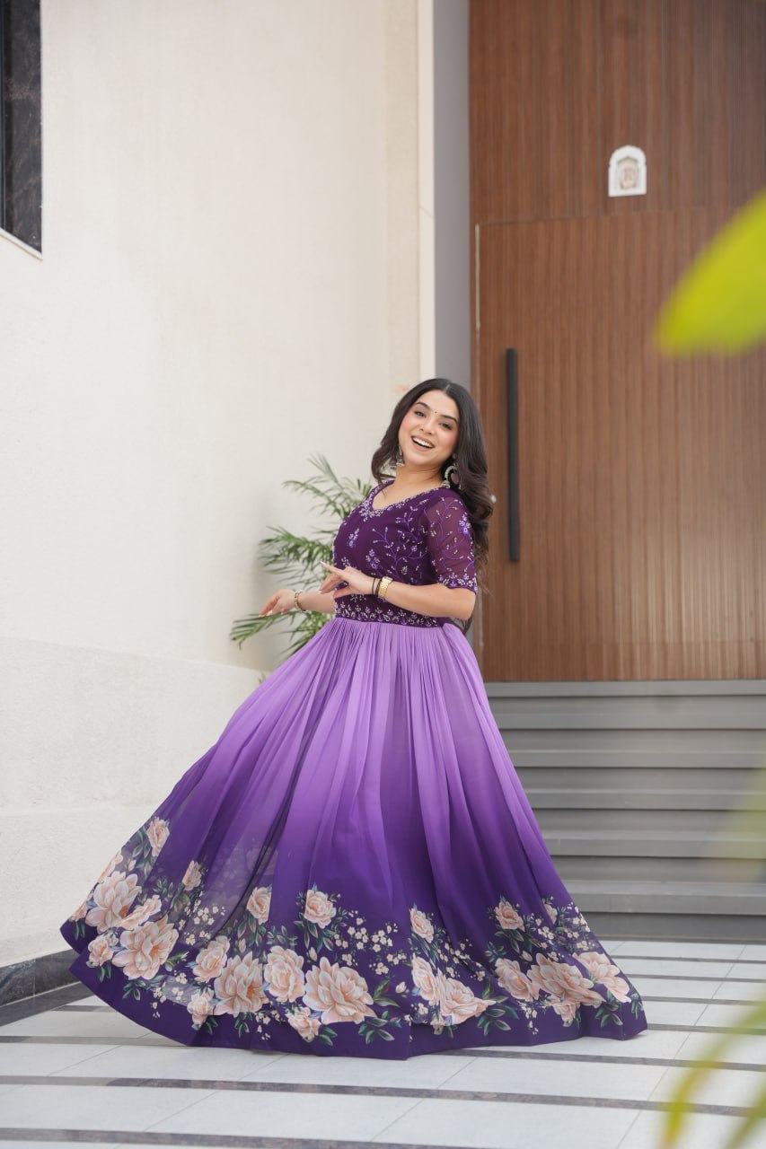 DRESS BAZZAR FAUX BLOOMING BEADS EMBROIDERED GOWN