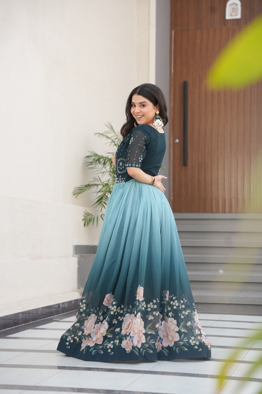 DRESS BAZZAR FAUX BLOOMING BEADS EMBROIDERED GOWN