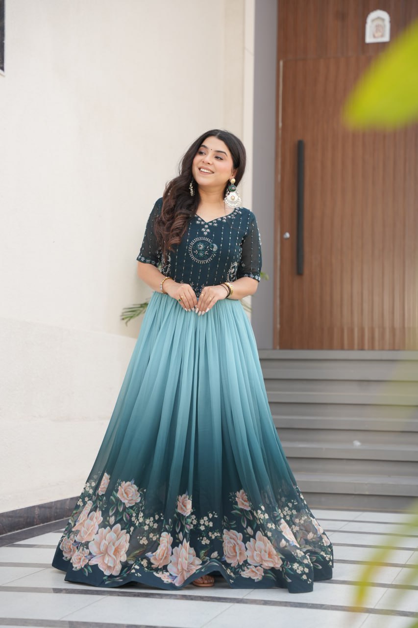 DRESS BAZZAR FAUX BLOOMING BEADS EMBROIDERED GOWN