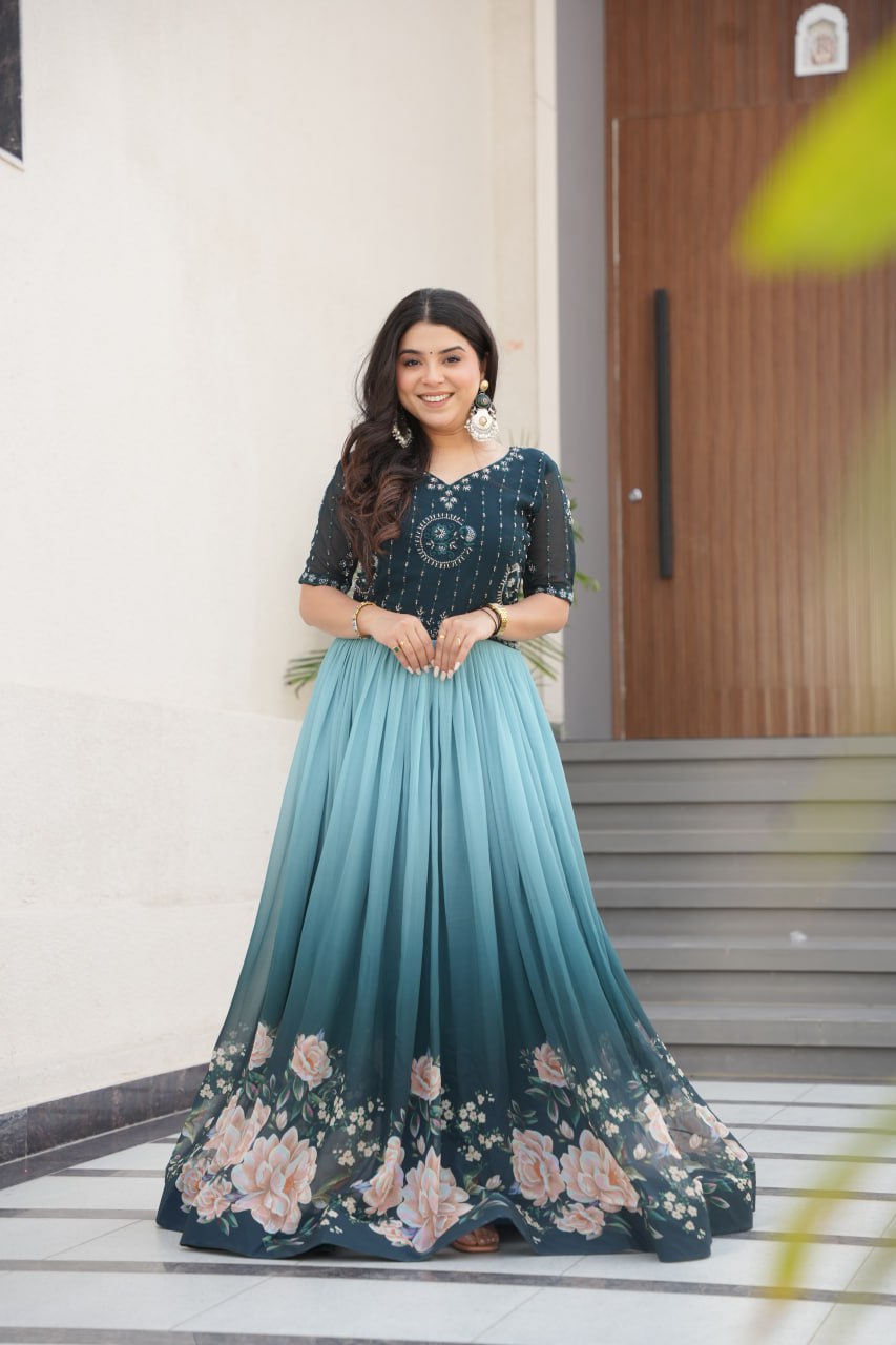 DRESS BAZZAR FAUX BLOOMING BEADS EMBROIDERED GOWN
