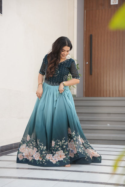 DRESS BAZZAR FAUX BLOOMING BEADS EMBROIDERED GOWN
