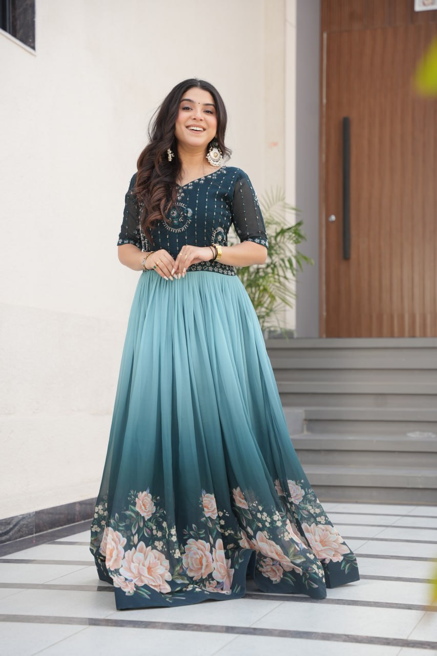 DRESS BAZZAR FAUX BLOOMING BEADS EMBROIDERED GOWN