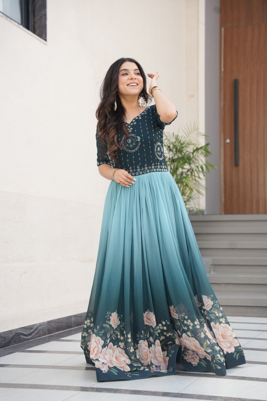DRESS BAZZAR FAUX BLOOMING BEADS EMBROIDERED GOWN