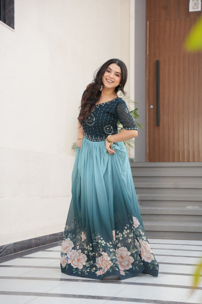 DRESS BAZZAR FAUX BLOOMING BEADS EMBROIDERED GOWN