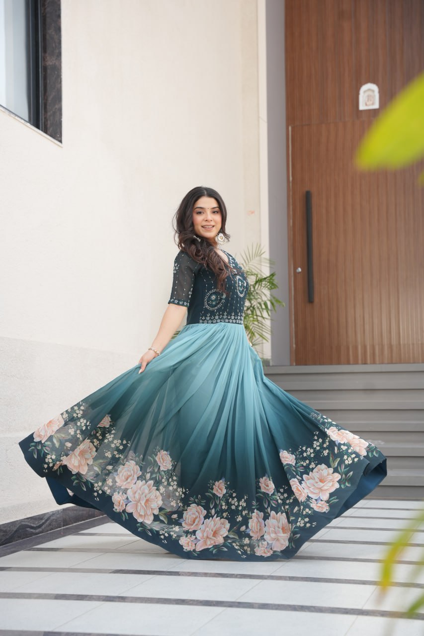 DRESS BAZZAR FAUX BLOOMING BEADS EMBROIDERED GOWN