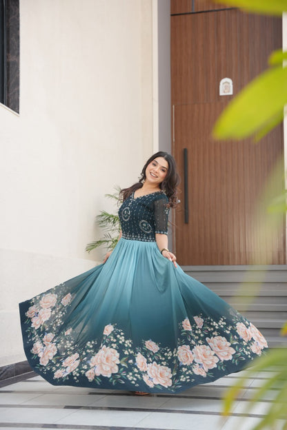 DRESS BAZZAR FAUX BLOOMING BEADS EMBROIDERED GOWN