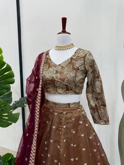 Jimmy Chhu Brown Color Bridal Lehenga Choli