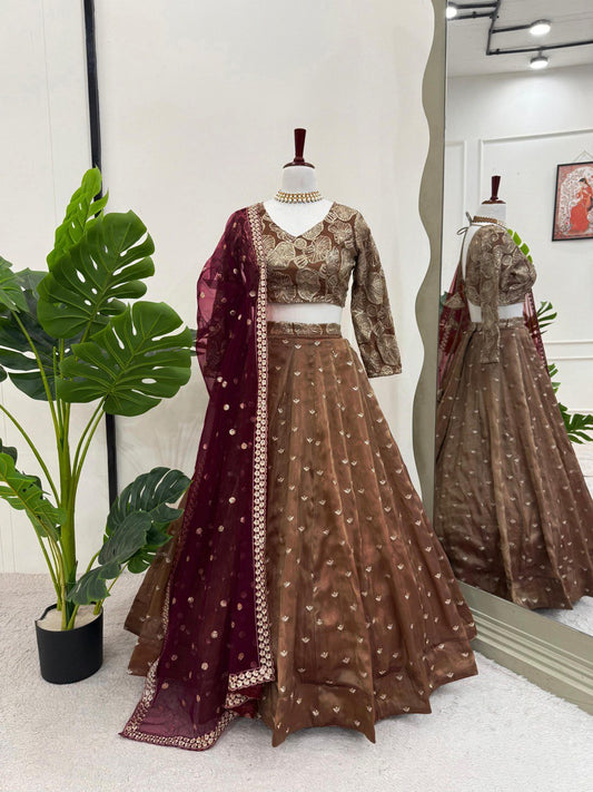 Jimmy Chhu Brown Color Bridal Lehenga Choli