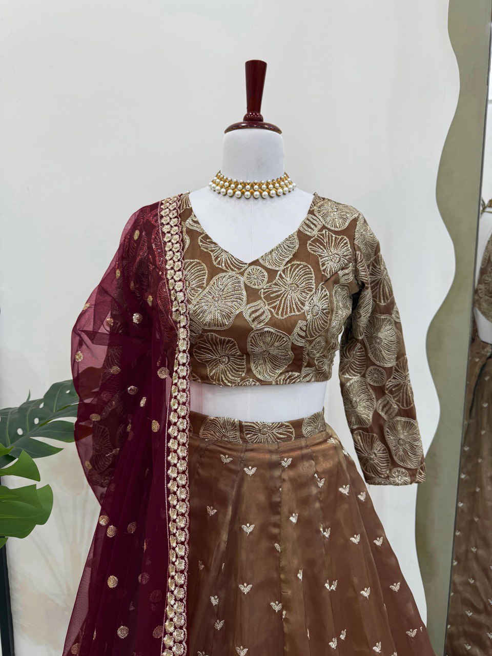 Jimmy Chhu Brown Color Bridal Lehenga Choli