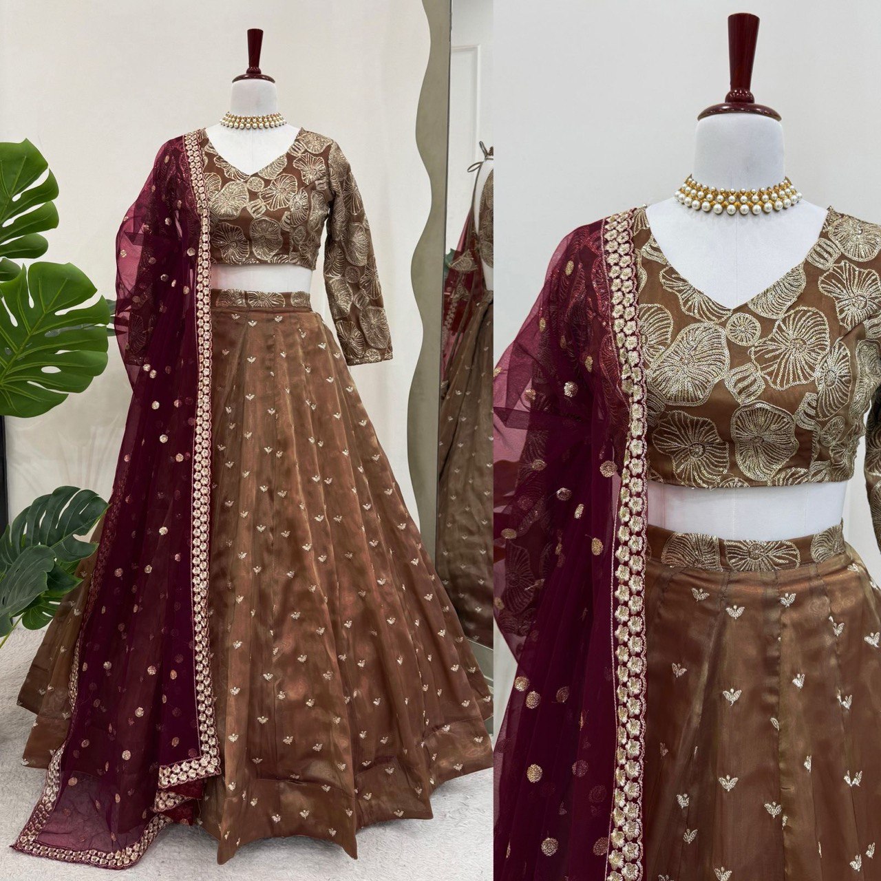 Jimmy Chhu Brown Color Bridal Lehenga Choli