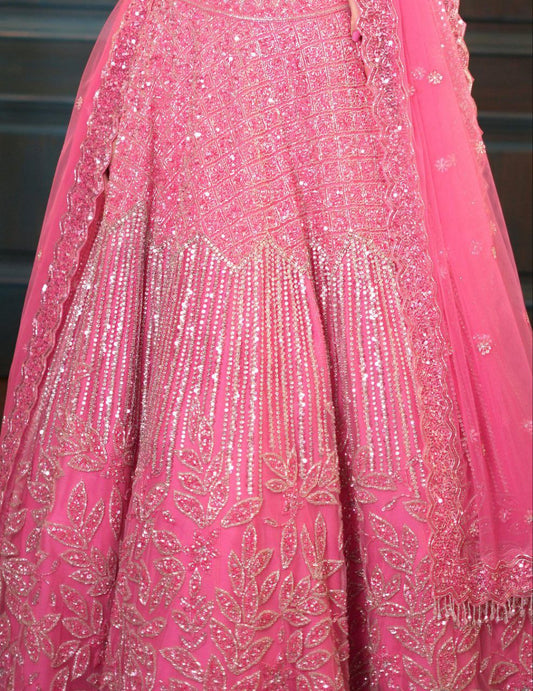 Pink Color Premium Net With Embroiderty Work Lehenga