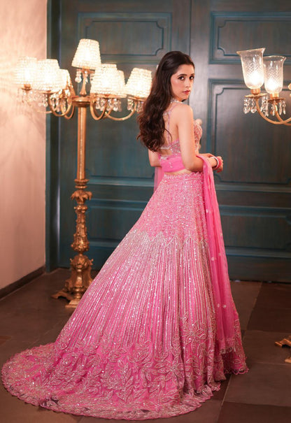 Pink Color Premium Net With Embroiderty Work Lehenga