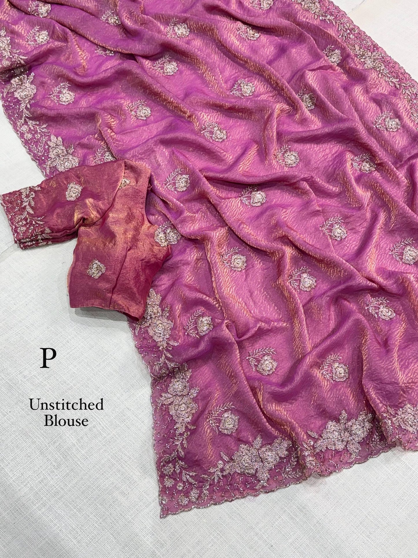 Fendy Satin Jacquard Sequins Beads Zari Embroidery Work Saree