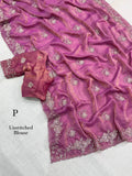 Fendy Satin Jacquard Sequins Beads Zari Embroidery Work Saree