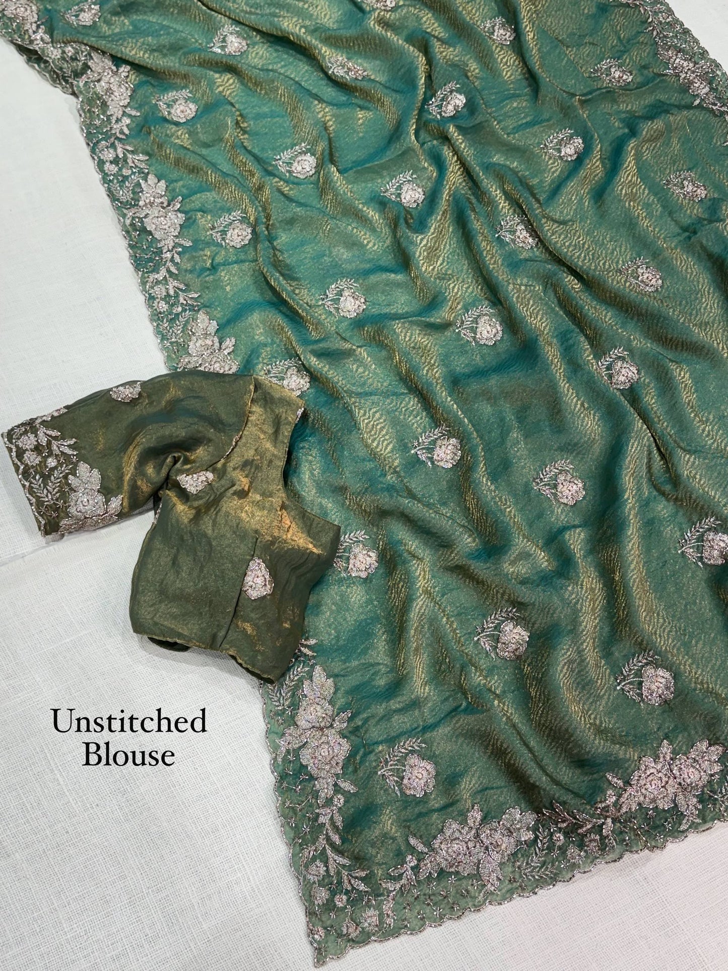 Fendy Satin Jacquard Sequins Beads Zari Embroidery Work Saree
