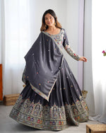 Natural Crep Silk With Thread And Sequence Work Lehenga Choli