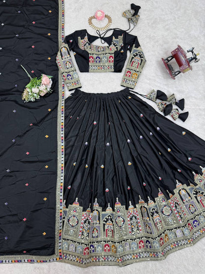 Natural Crep Silk With Thread And Sequence Work Lehenga Choli