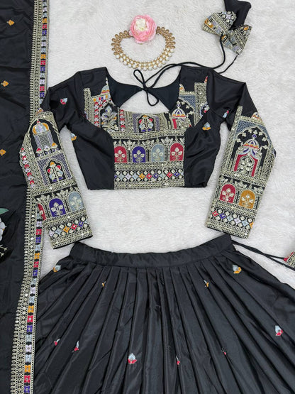 Natural Crep Silk With Thread And Sequence Work Lehenga Choli