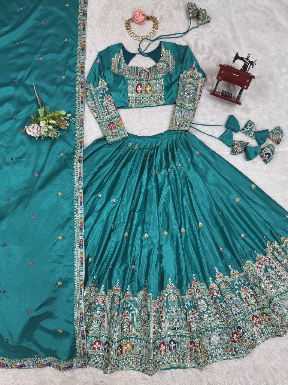 Natural Crep Silk With Thread And Sequence Work Lehenga Choli