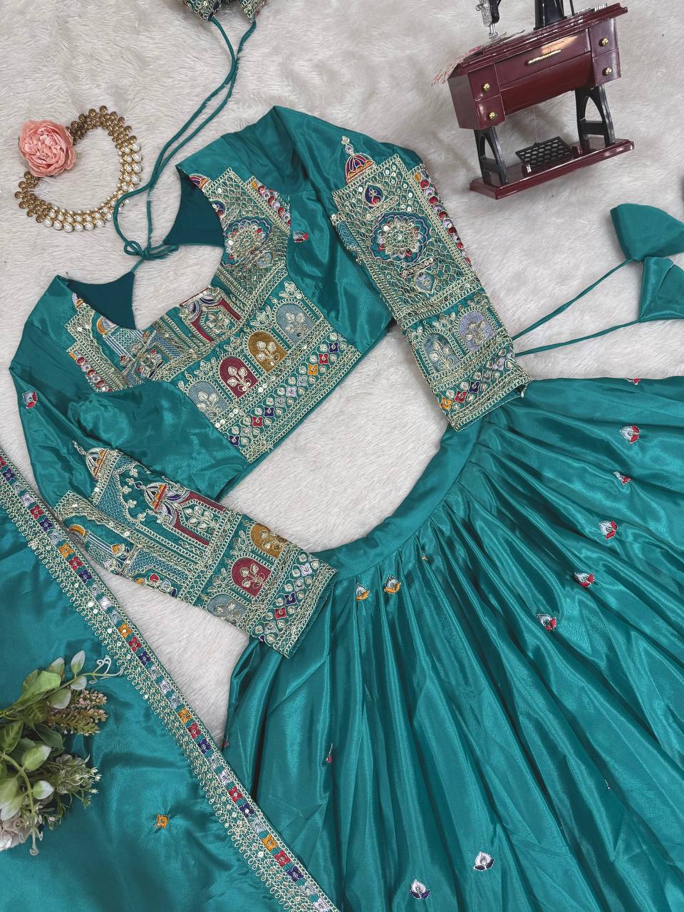 Natural Crep Silk With Thread And Sequence Work Lehenga Choli