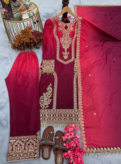 Dual Tone Peding Chinon Silk Embroidery Coding Work Top Pent