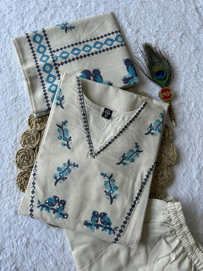 Beautifull Khadi Cotton With Digital Sequns Work Top Pent