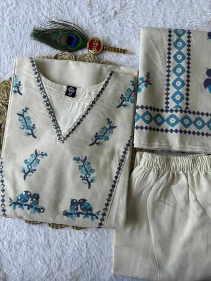 Beautifull Khadi Cotton With Digital Sequns Work Top Pent