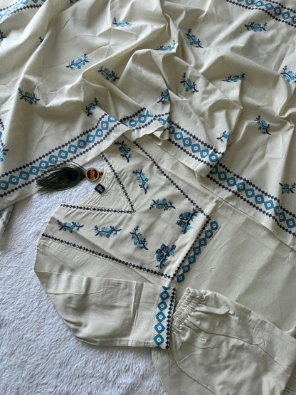 Beautifull Khadi Cotton With Digital Sequns Work Top Pent
