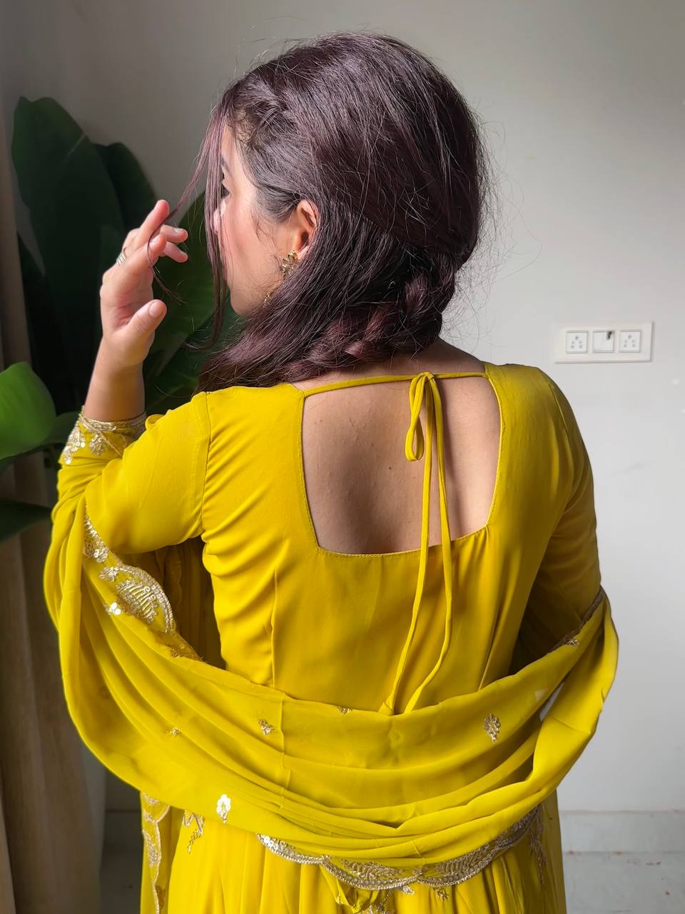 Yellow Color Fox Goergette Sequience Embroidery Work Kurti