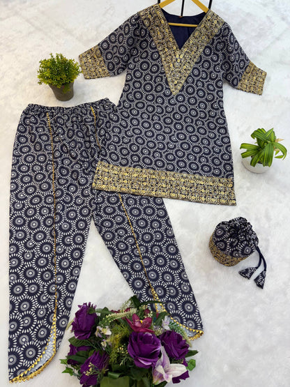 Pure Mul Cotton With Embroidry Work Top Pent