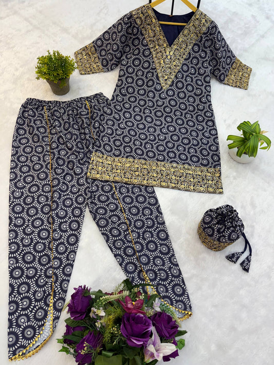 Pure Mul Cotton With Embroidry Work Top Pent