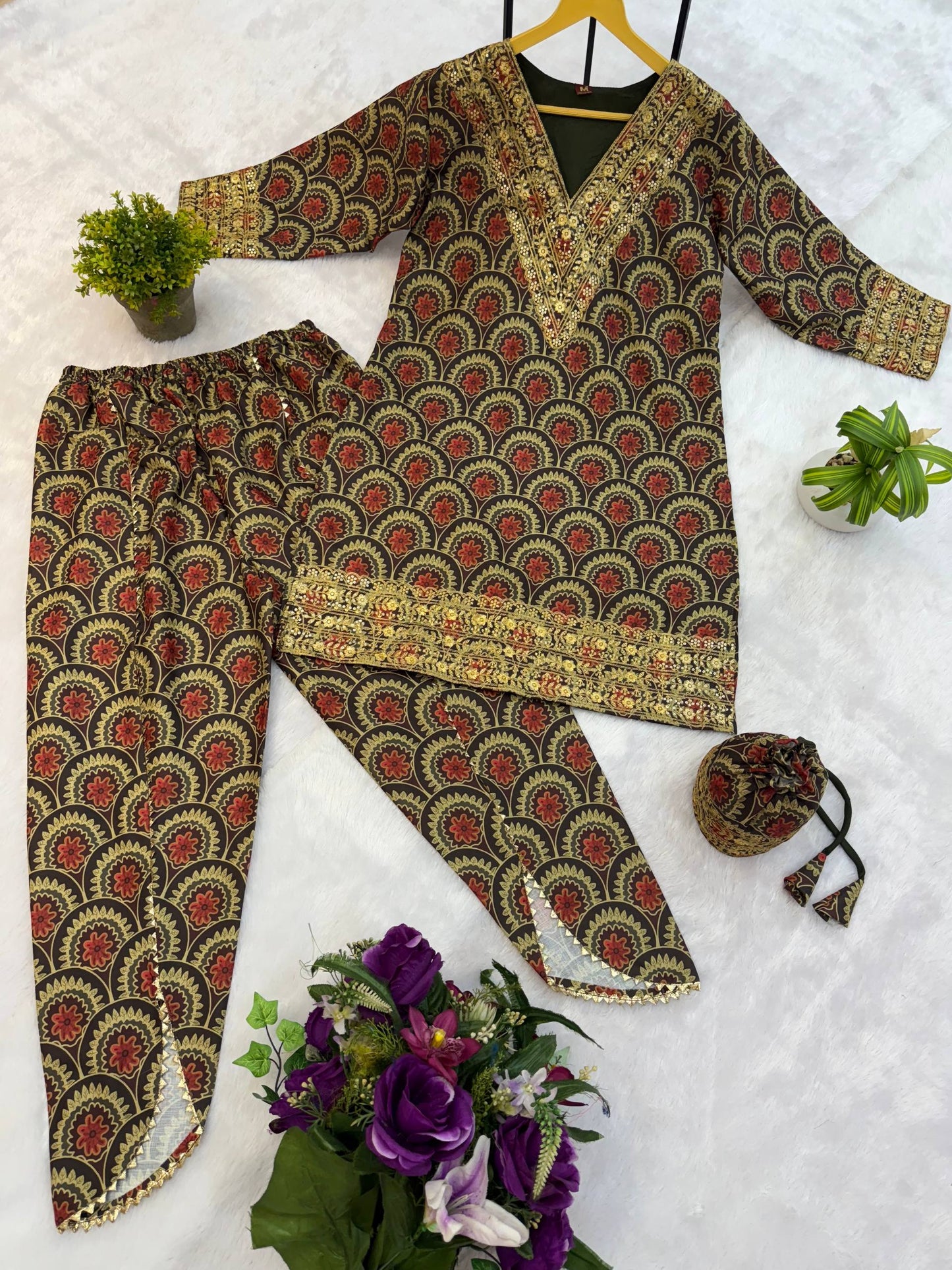 Pure Mul Cotton With Embroidry Work Top Pent