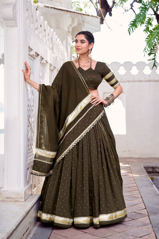 ELEGANT TRADITIONAL ETHNIC WEAR FOR WOMEN CHANDERI ZARI WEAVING LEHENGA CHOLI