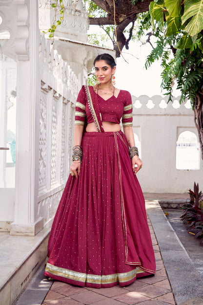 ELEGANT TRADITIONAL ETHNIC WEAR FOR WOMEN CHANDERI ZARI WEAVING LEHENGA CHOLI
