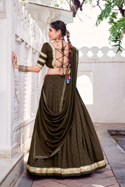 ELEGANT TRADITIONAL ETHNIC WEAR FOR WOMEN CHANDERI ZARI WEAVING LEHENGA CHOLI