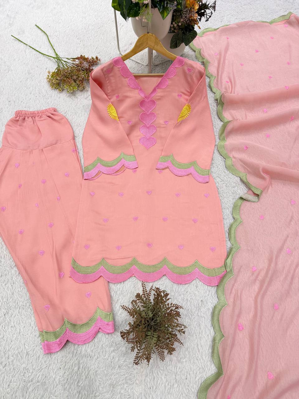 Blush Petal Chanderi Suit Set